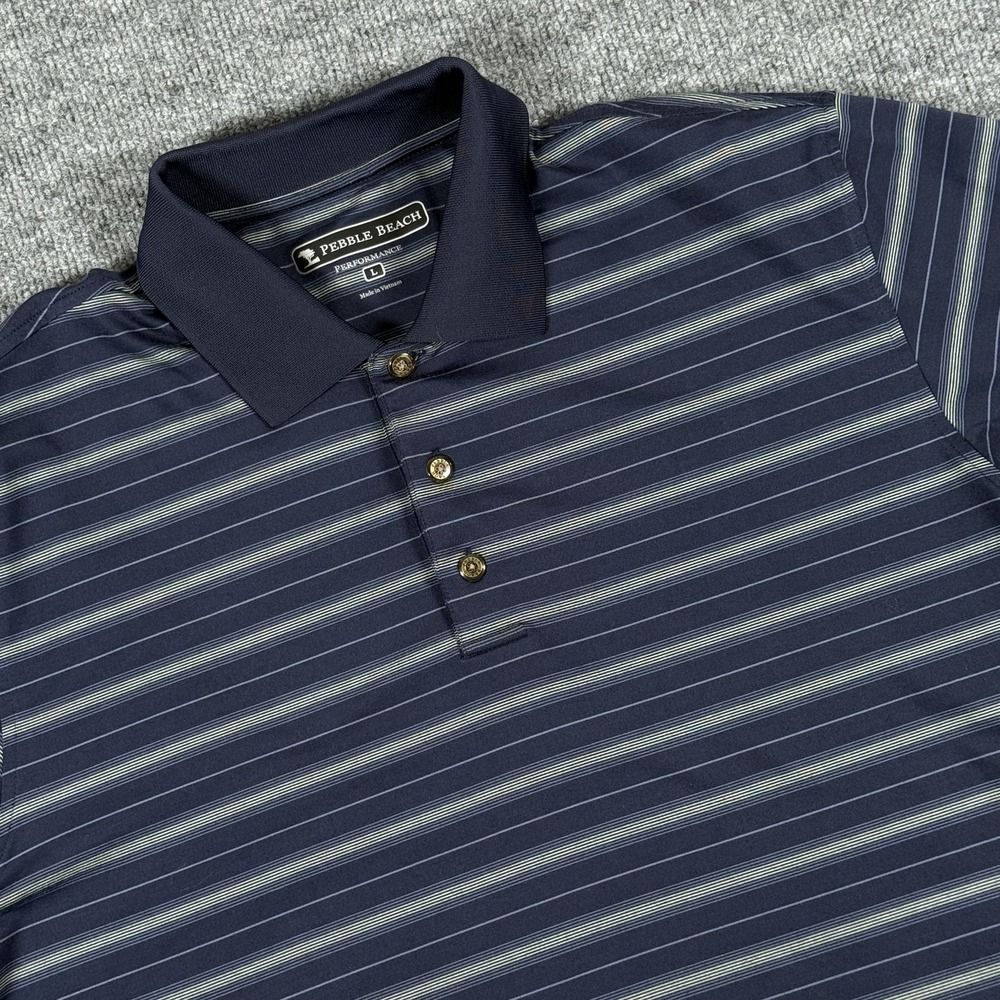 Pebble Beach Polo Shirt Mens Large Striped Performance Golf Pima Cotton Summer‎
